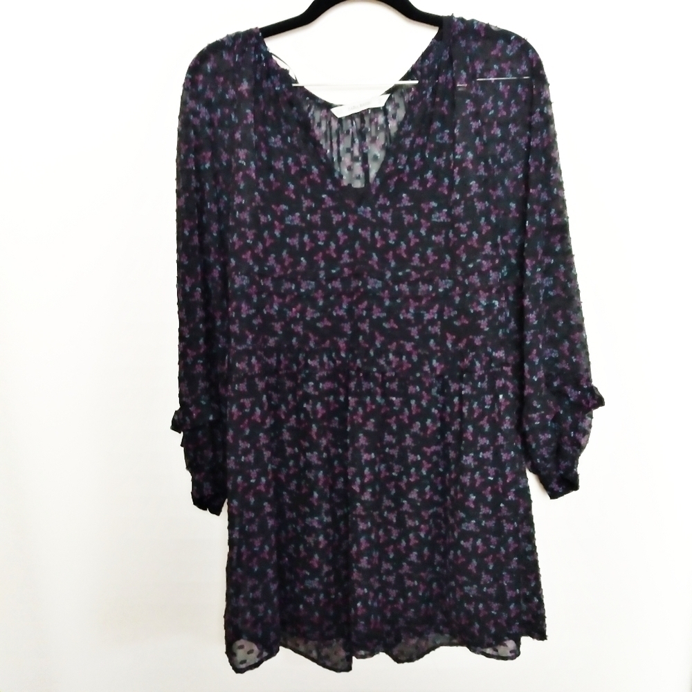 Zara V Neck Long Sleeve Floral Ruffled Dress Size Xs